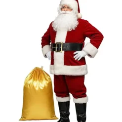 Luksuriøst Julemandskostume til Mænd, 11 Dele, Julemandskostume til Voksne, Jule-rolleleg 2025, Den Bedste Julegave XXXL(90-100kg)