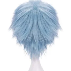 Lyseblå Parykker til Drenge Kort Bølget Paryk Blå Cosplay Paryk til Halloween Syntetisk-lingling} Light Blue -