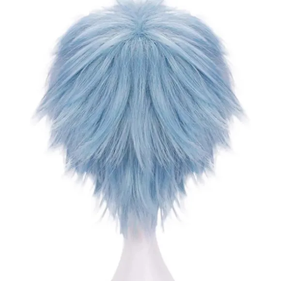Lyseblå Parykker til Drenge Kort Bølget Paryk Blå Cosplay Paryk til Halloween Syntetisk-lingling} Light Blue -