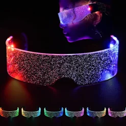 Lysende briller - Stjernehimmel, glødende LED-briller, Cyberpunk LED-briller, futuristiske briller, 7 farver, dobbelt kontrol, til natklubfest, Hallowee | Fyndiq