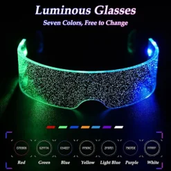 Lysende briller - Stjernehimmel, glødende LED-briller, Cyberpunk LED-briller, futuristiske briller, 7 farver, dobbelt kontrol, til natklubfest, Hallowee | Fyndiq