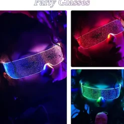 Lysende briller - Stjernehimmel, glødende LED-briller, Cyberpunk LED-briller, futuristiske briller, 7 farver, dobbelt kontrol, til natklubfest, Hallowee | Fyndiq