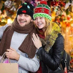 Lysende julehat med udskifteligt batteri og 6 farvede lys, julehatte