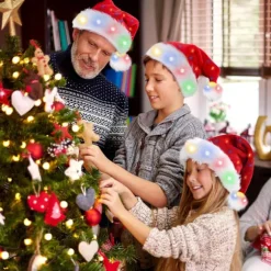 Lysende Julemandshue, Blød Julehue, Sjove Julehatte Velegnet til Voksne eller Børn