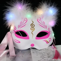 Lysende LED Ræv Maske Japansk Cosplay Blinkende Gløder Mørke Øjne Maske Rave Kostume Anime Halv Ansigt Katte Maske Maskerade Fest Rekvisitter 13