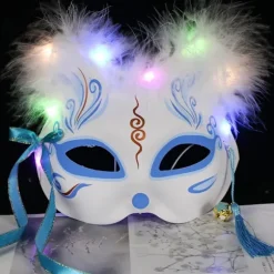Lysende LED Ræv Maske Japansk Cosplay Blinkende Gløder Mørke Øjne Maske Rave Kostume Anime Halv Ansigt Katte Maske Maskerade Fest Rekvisitter 13