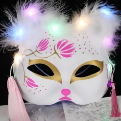Lysende LED Rævemaske Japansk Cosplay Blinkende Øjne Mørk Øjenmaske Rave Kostume Anime Halv Ansigt Katte Maske Maskerade Fest Tilbehør 12