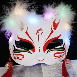 Lysende LED Rævemaske Japansk Cosplay Blinkende Øjne Mørk Øjenmaske Rave Kostume Anime Halv Ansigt Katte Maske Maskerade Fest Tilbehør 12