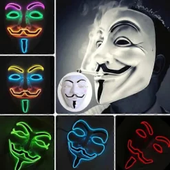 Lysende Lysende V For Maske Cosplay Guy Fawkes Hacker EL Wire Glødende Maske Til Halloween Karneval Maskerade Type A Orange
