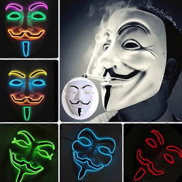 Lysende Lysende V For Maske Cosplay Guy Fawkes Hacker EL Wire Glødende Maske Til Halloween Karneval Maskerade Type A Orange