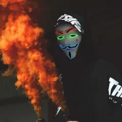 Lysende Lysende V For Maske Cosplay Guy Fawkes Hacker EL Wire Glødende Maske Til Halloween Karneval Maskerade Type A Orange