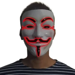 Lysende Lysende V For Maske Cosplay Guy Fawkes Hacker EL Wire Glødende Maske Til Halloween Karneval Maskerade Type A Orange
