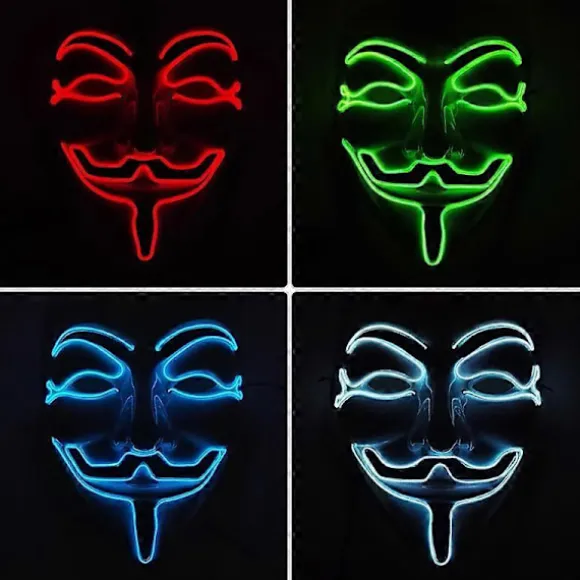 Lysende Lysende V For Maske Cosplay Guy Fawkes Hacker EL Wire Glødende Maske Til Halloween Karneval Maskerade Type A Orange