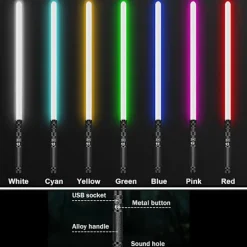 Lyssværd Lasersværd med 7 RGB-farver og lydeffekter - Genopladeligt elektronisk lyssværd til Halloween Cosplay Legetøj