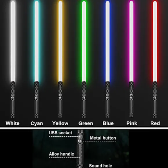 Lyssværd Lasersværd med 7 RGB-farver og lydeffekter - Genopladeligt elektronisk lyssværd til Halloween Cosplay Legetøj