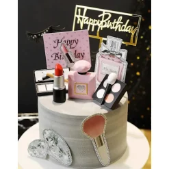 Makeup Kagepynt 4-pak, Kosmetik Læbestift Parfume Flaske Øjenskygge Blush Makeup Kagedekorationer til Polterabend Pige Kvinder
