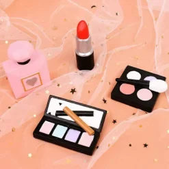 Makeup Kagepynt 4-pak, Kosmetik Læbestift Parfume Flaske Øjenskygge Blush Makeup Kagedekorationer til Polterabend Pige Kvinder