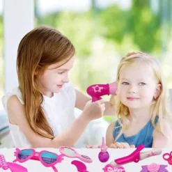 Makeup Legetøjssæt til Piger - Skønhedssalon Skønhedsværktøj Legetøj med Lille Prinsesse Gaver Bærekasse, Makeup Legetøj Hårklemme