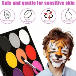 Makeup Palette til Børn, 15 Farver Ansigt- og Kropsmaling Sæt med 1 Børste til Børn, Fest, Halloween, Cosplay