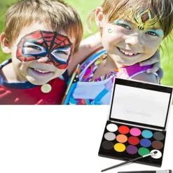 Makeup Palette til Børn, 15 Farver Ansigt- og Kropsmaling Sæt med 1 Børste til Børn, Fest, Halloween, Cosplay