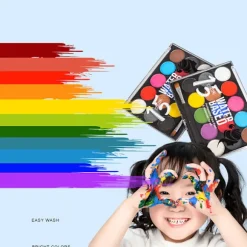 Makeup Palette til Børn, 15 Farver Ansigt- og Kropsmaling Sæt med 1 Børste til Børn, Fest, Halloween, Cosplay