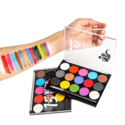 Makeup Palette til Børn, 15 Farver Ansigt- og Kropsmaling Sæt med 1 Børste til Børn, Fest, Halloween, Cosplay
