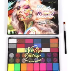 Makeupsæt: 42 vandbaserede makeup-paletter i lyse farver til karneval, Mardi Gras og kostumer. Alsidig brug.