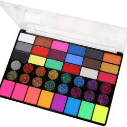 Makeupsæt: 42 vandbaserede makeup-paletter i lyse farver til karneval, Mardi Gras og kostumer. Alsidig brug.