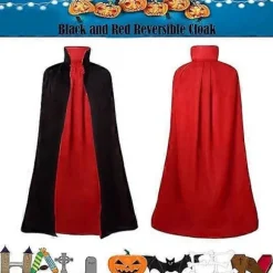 Maklulu Halloween Vampirkappe Kostume Voksen Halloween Kostume Kappe Sort og Rød Vendbar Ståkrave Kappe