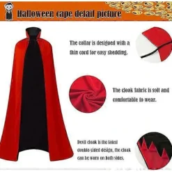 Maklulu Halloween Vampirkappe Kostume Voksen Halloween Kostume Kappe Sort og Rød Vendbar Ståkrave Kappe