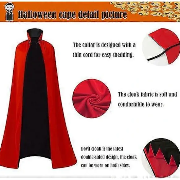 Maklulu Halloween Vampirkappe Kostume Voksen Halloween Kostume Kappe Sort og Rød Vendbar Ståkrave Kappe