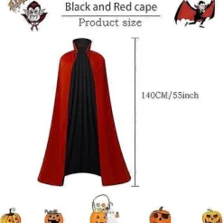 Maklulu Halloween Vampirkappe Kostume Voksen Halloween Kostume Kappe Sort og Rød Vendbar Ståkrave Kappe