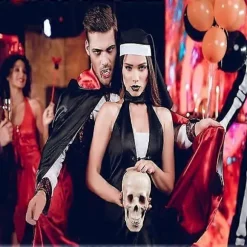 Maklulu Halloween Vampirkappe Kostume Voksen Halloween Kostume Kappe Sort og Rød Vendbar Ståkrave Kappe