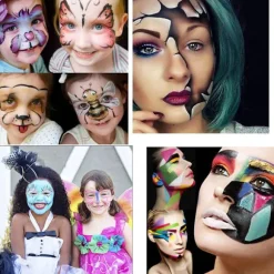 Malet pigment makeup ansigtsmaling - 15 farver ansigtsmaling (inklusive 2 makeupbørster) + 4 lilla skabeloner (farveboks)