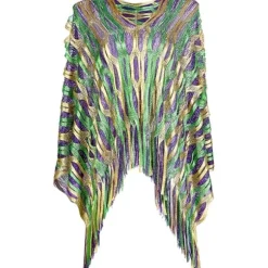 Mardi Gras Poncho Kostumetilbehør Mardi Gras Sjal Lilla Grøn Guld Sjal