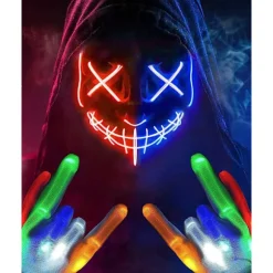 Maske LED Lysmaske Rædselsmaske til Weekend Cosplay Kostume Maskerade, Karneva_yux Röd & Blå