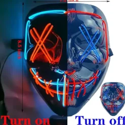 Maske LED Lysmaske Rædselsmaske til Weekend Cosplay Kostume Maskerade, Karneva_yux Rød & Blå Röd & Blå