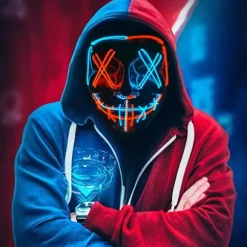 Maske LED Lysmaske Rædselsmaske til Weekend Cosplay Kostume Maskerade, Karneva_yux Blå & Grön
