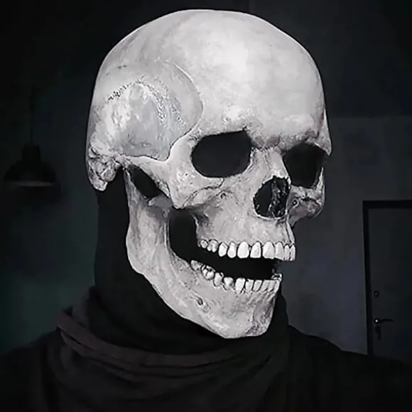 Maske Maskerade blødt materiale Kraniemaske med bevægelig kæbe Uhyggeligt skelet - Mørk Black