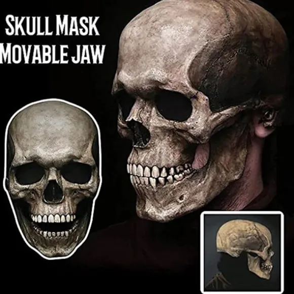Maske Maskerade blødt materiale Kraniemaske med bevægelig kæbe Uhyggeligt skelet - Mørk Black