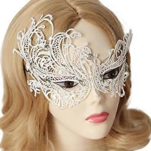 Maskebal Maske til Kvinder, Sexet Blonde Øjenmaske til Halloween Maskebal Karnevaler Fest, Proms, Middagsselskab, Bryllup Hvid