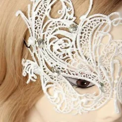 Maskebal Maske til Kvinder, Sexet Blonde Øjenmaske til Halloween Maskebal Karnevaler Fest, Proms, Middagsselskab, Bryllup Hvid