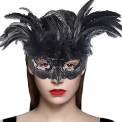 Maskebal Maske til Mænd og Kvinder, Sort Fjer Kragemaske, Venetiansk Halloween Kostume Tilbehør