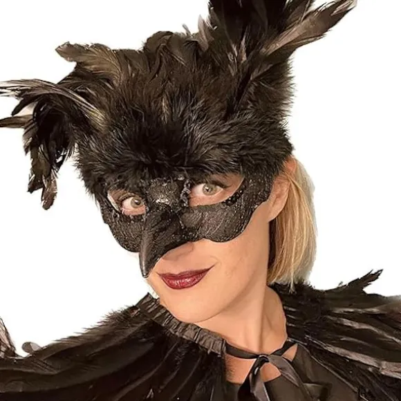 Maskebal Maske til Mænd og Kvinder, Sort Fjer Kragemaske, Venetiansk Halloween Kostume Tilbehør