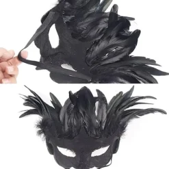 Maskebal Maske til Mænd og Kvinder, Sort Fjer Kragemaske, Venetiansk Halloween Kostume Tilbehør