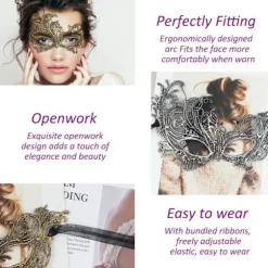 Maskerade Maske - Venetiansk Maske til Kvinder, Smuk Elegant Blonde Maske til Damer Halloween Mardi Gras Fest Guld+Sølv+Sort