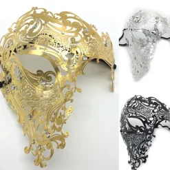Maskerade maske til mænd, enøjet halvmaske hul metalmaske Halloween kostume rekvisitter A