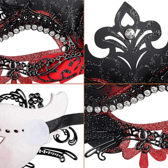 Maskerademaske, Karneval Dekorationer Venetianske Masker Til Kvinder (rød & sort)