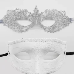 Masquerade Face Cover, Fashion Lace Couple Maskerade Face Cover White