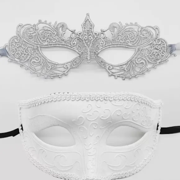 Masquerade Face Cover, Fashion Lace Couple Maskerade Face Cover White